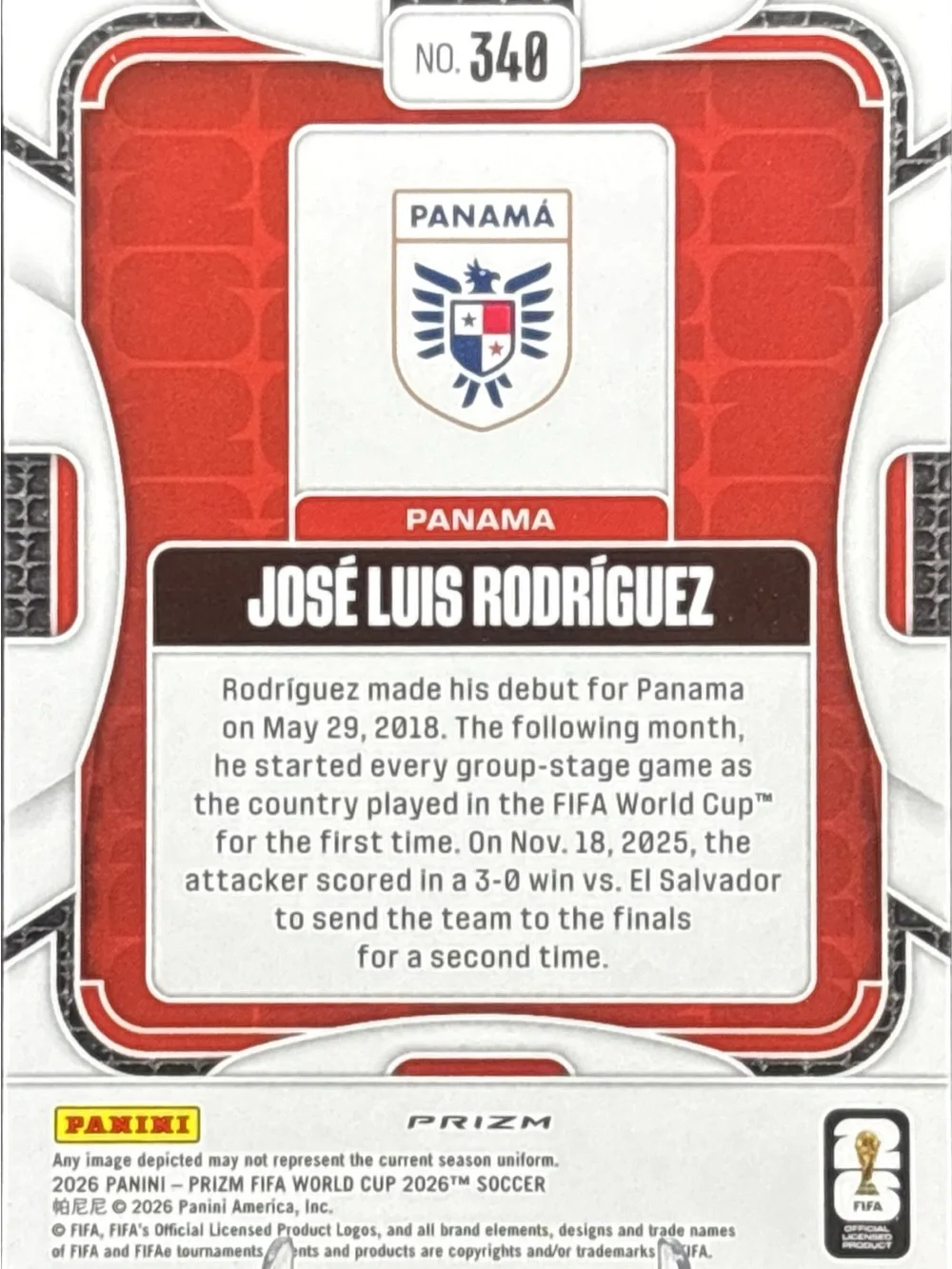 Panini Prizm José Luis Rodríguez Rookie Silver Prizm Soccer Trading Card